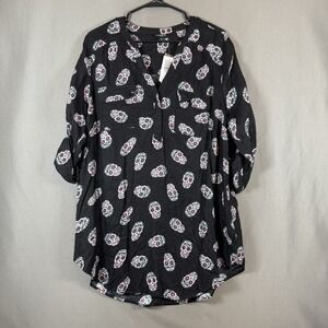 Torrid Women's Blouse L Black Harper Brushed Pullover 3/4 Sleeve Tunic NWT 12